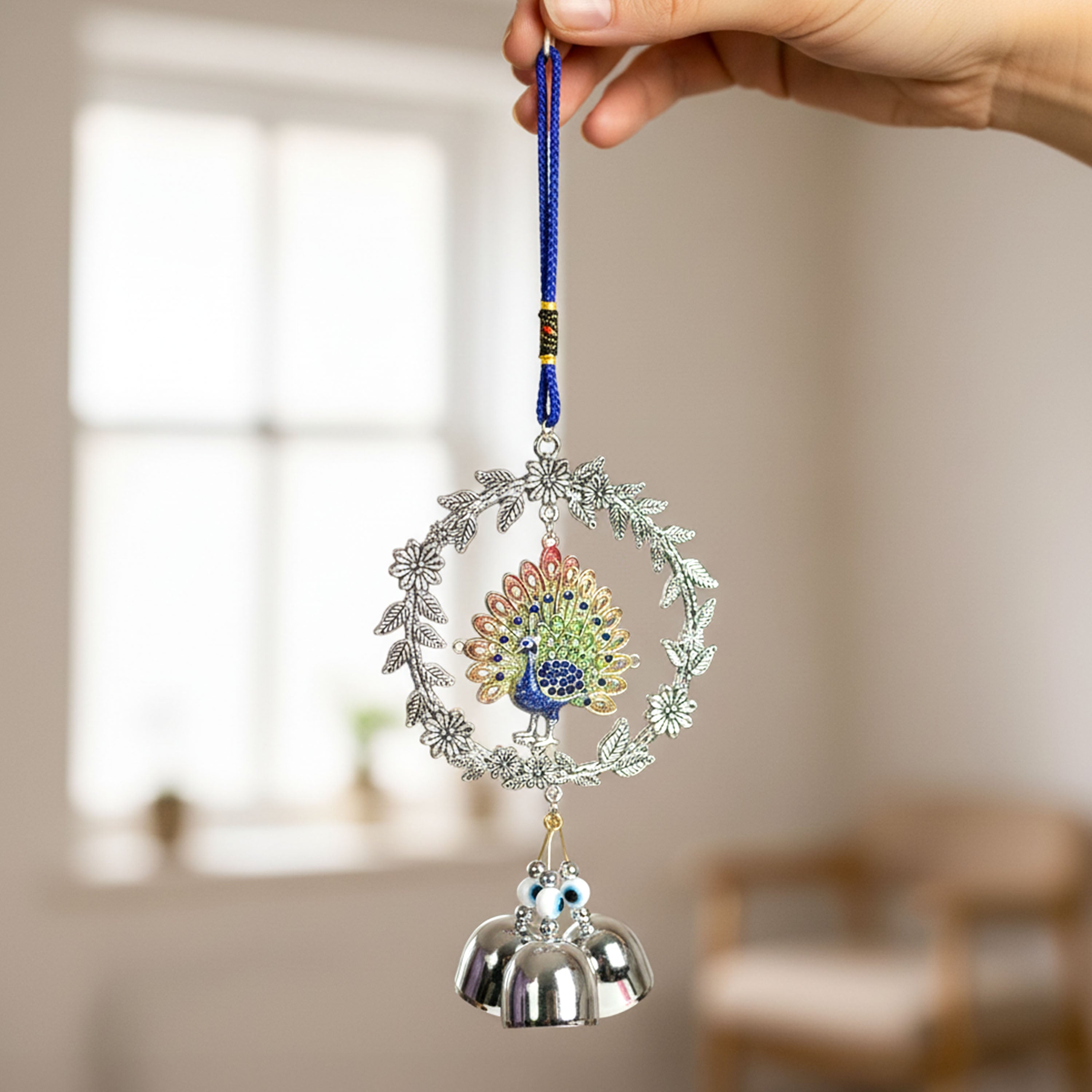 HindCraft Peacock Wind Chime with Metal Bells | Decorative Hanging for Home, Balcony, Window & Office Decor