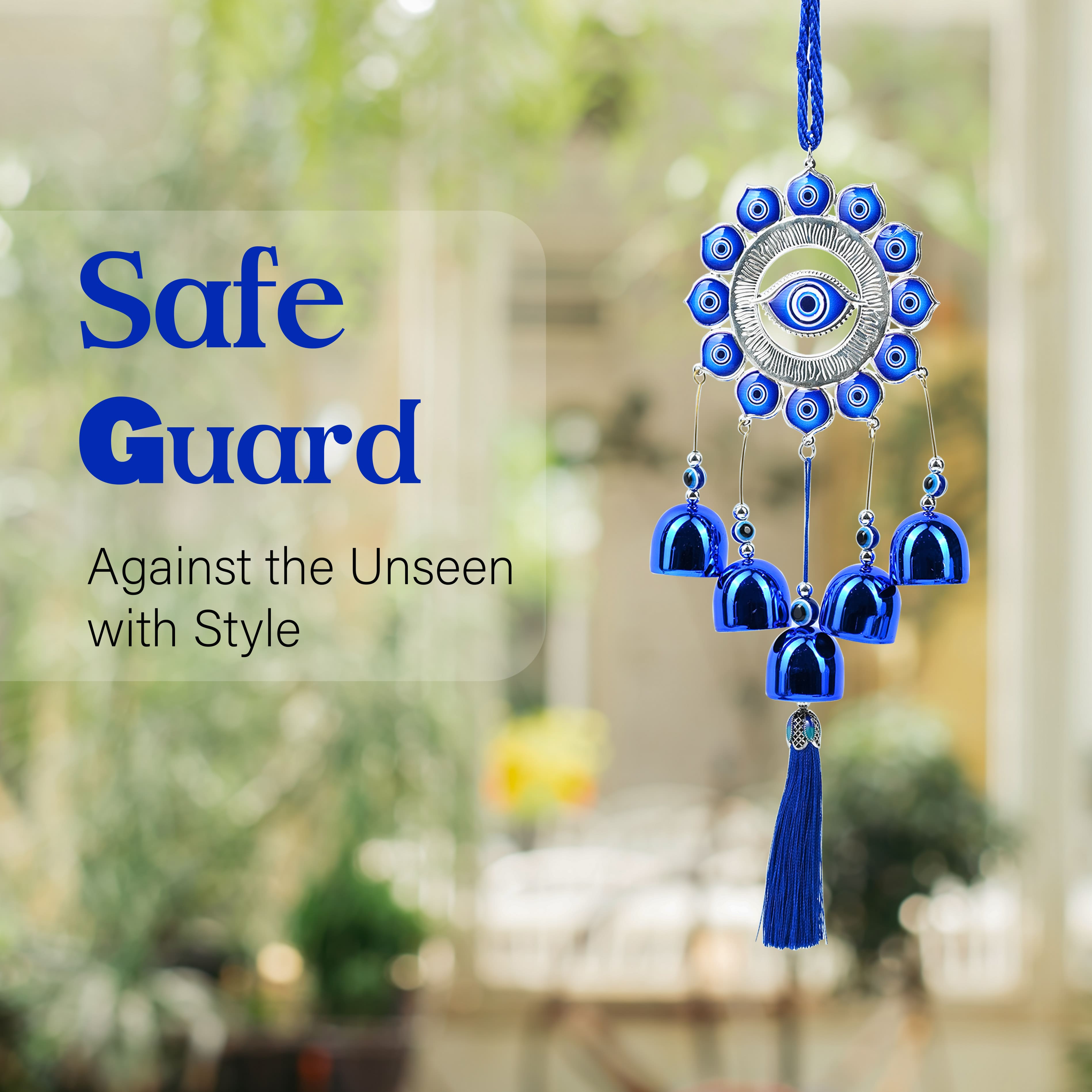 HindCraft Evil Eye Wind Chime Hanging for Home Entrance, Balcony, Door, Car & Wall Décor with Blue Bells