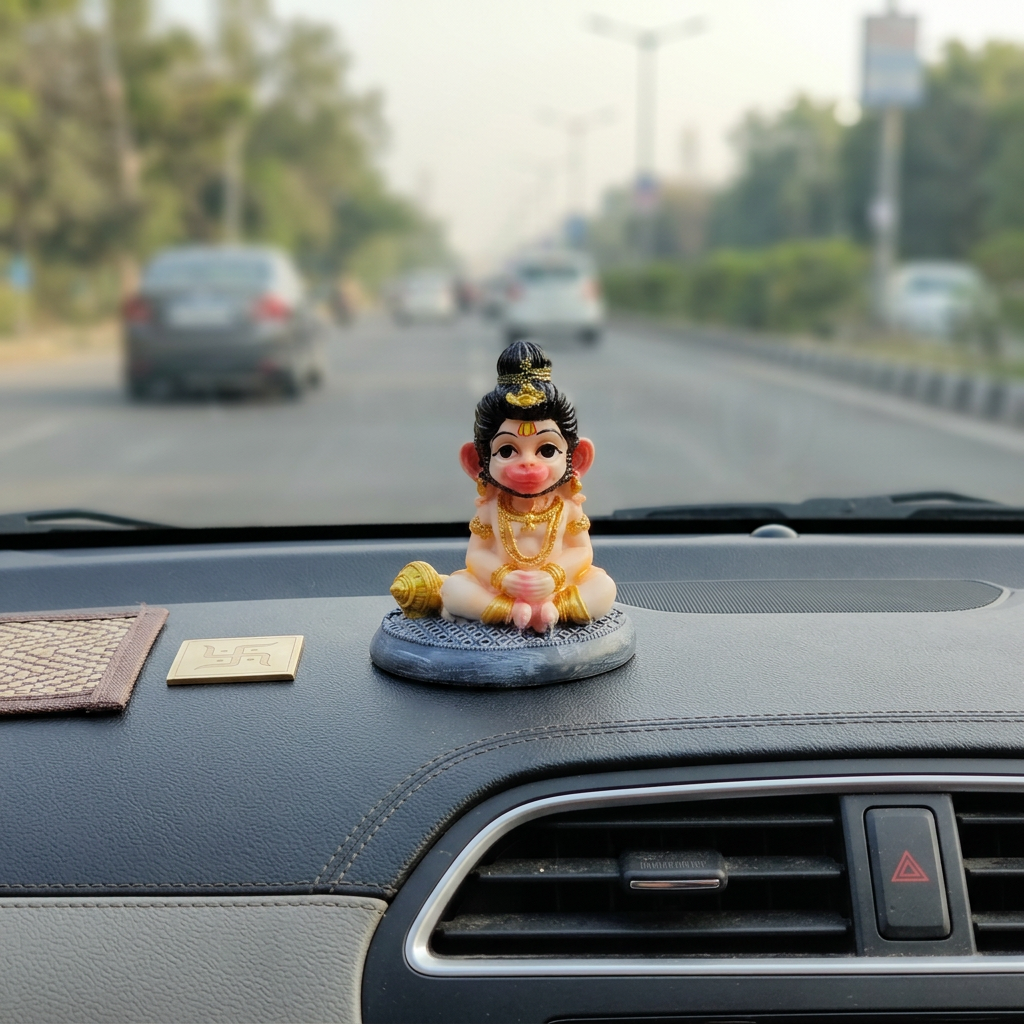 HindCraft Bal Hanuman Idol with Gada for Home Temple, Car Dashboard & Spiritual Décor