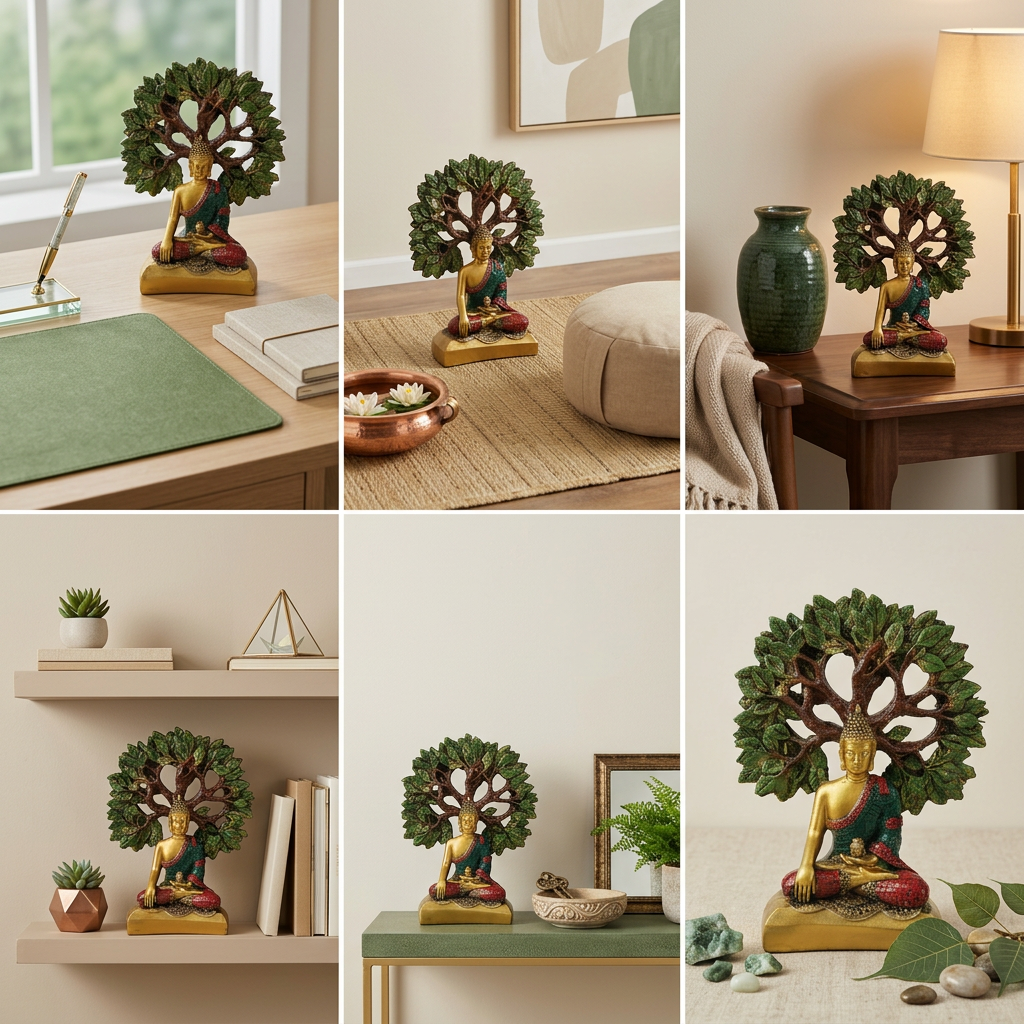 HindCraft Meditating Buddha Under Bodhi Tree Resin Showpiece | Buddha Statue for Home, Office, Meditation & Zen Décor