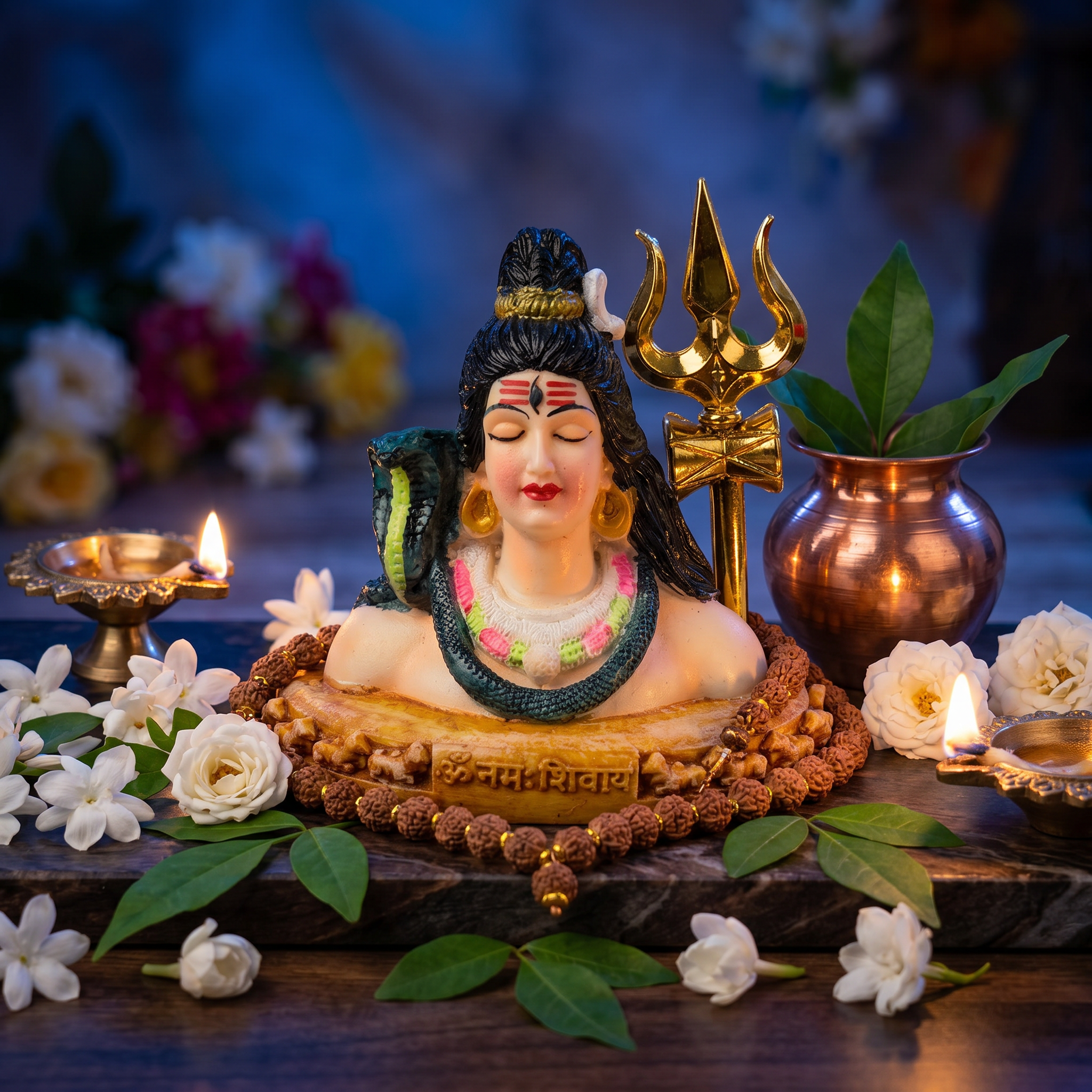 HindCraft Lord Shiva Bust Idol with Trishul | Mahadev Resin Statue for Home Temple, Pooja Room & Spiritual Decor