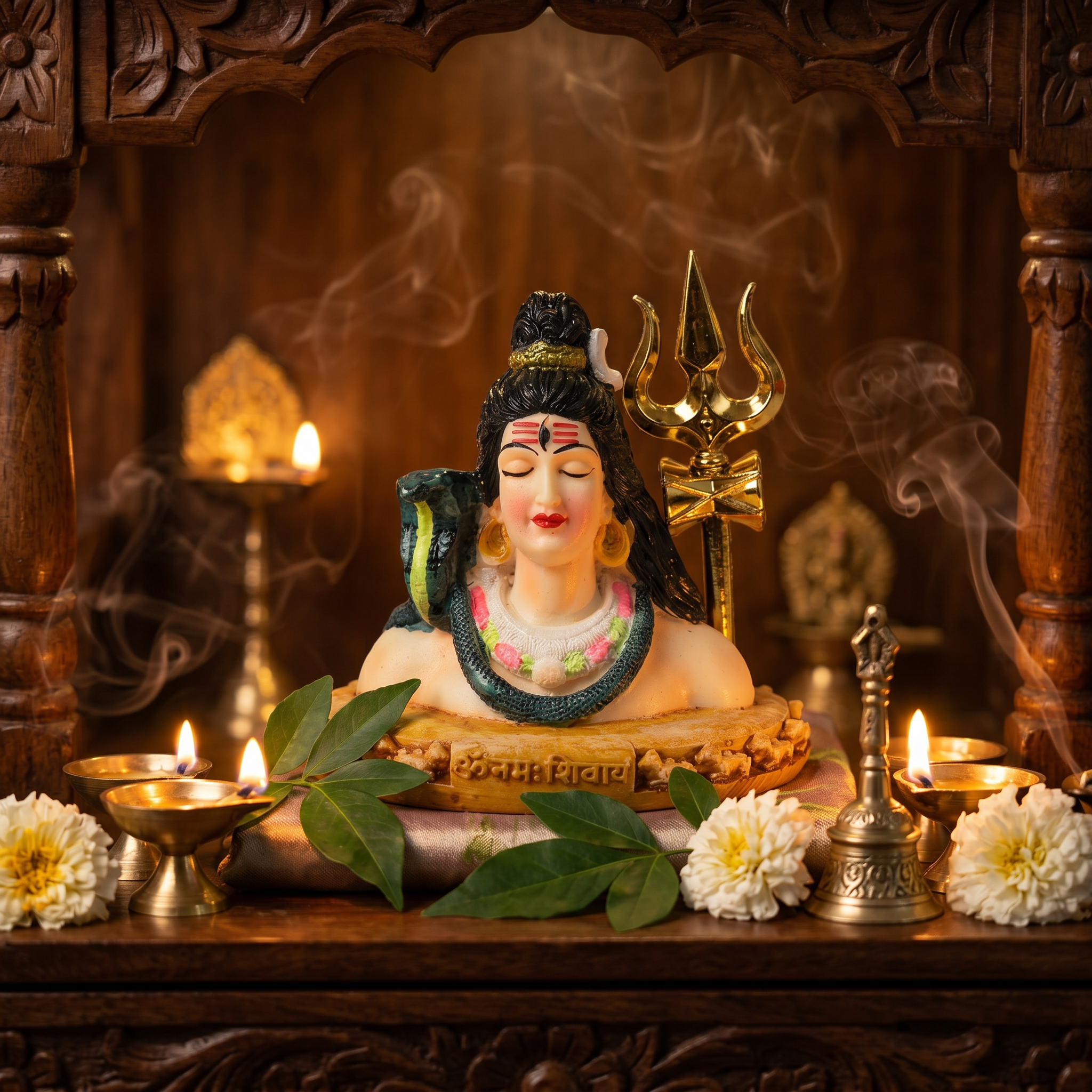 HindCraft Lord Shiva Bust Idol with Trishul | Mahadev Resin Statue for Home Temple, Pooja Room & Spiritual Decor