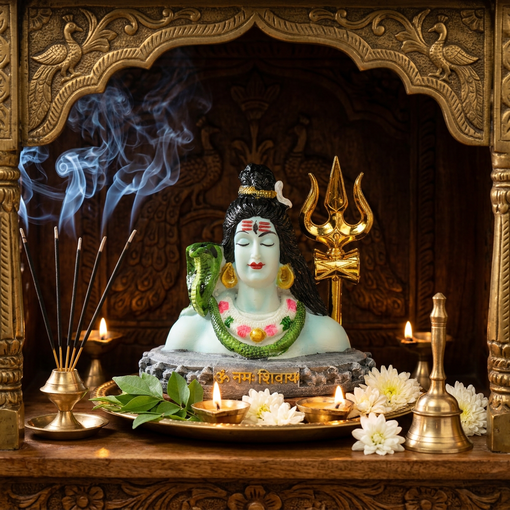 HindCraft Lord Shiva Bust Idol with Trishul | Mahadev Meditation Resin Statue for Home Temple, Office & Car Dashboard