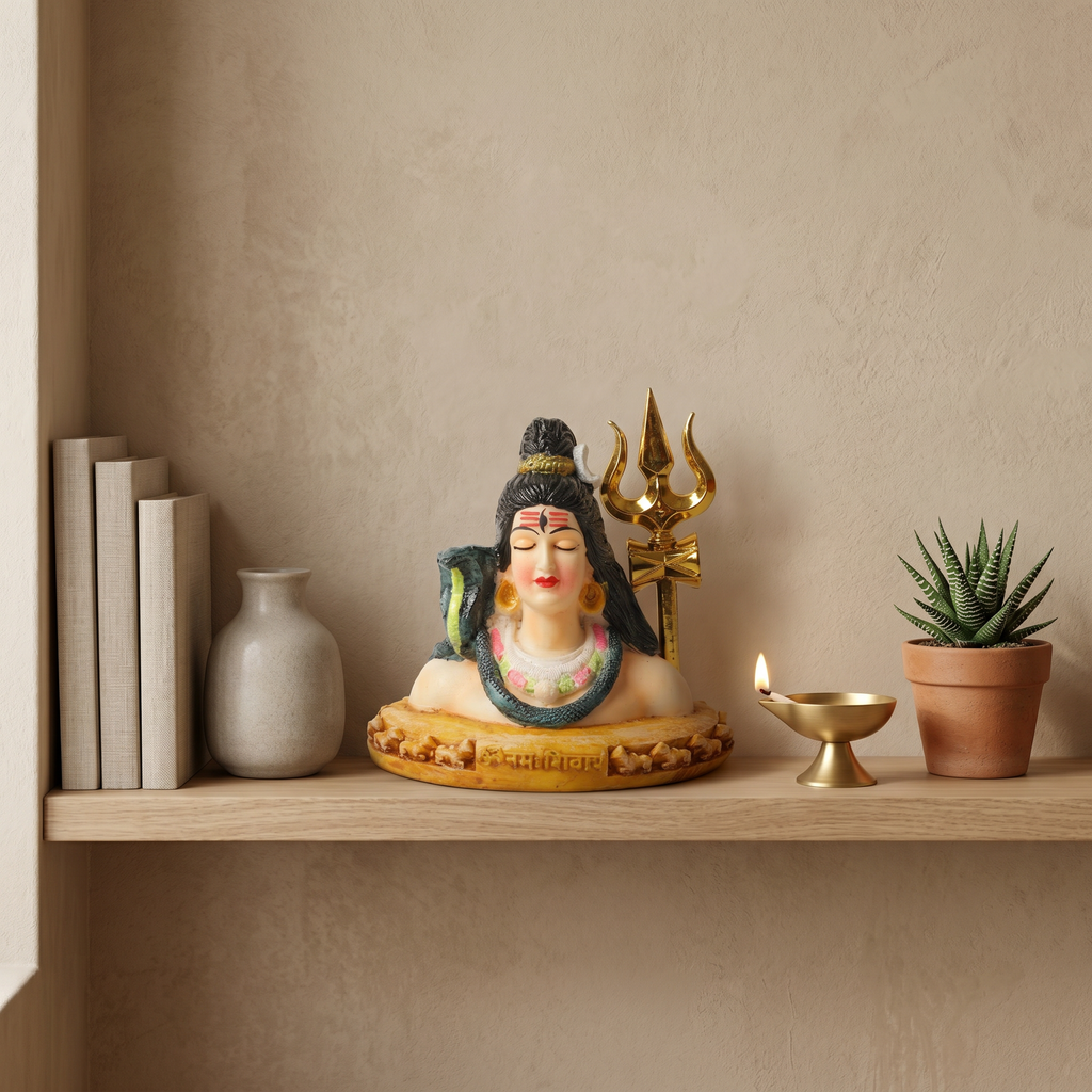 HindCraft Lord Shiva Bust Idol with Trishul | Mahadev Resin Statue for Home Temple, Pooja Room & Spiritual Decor