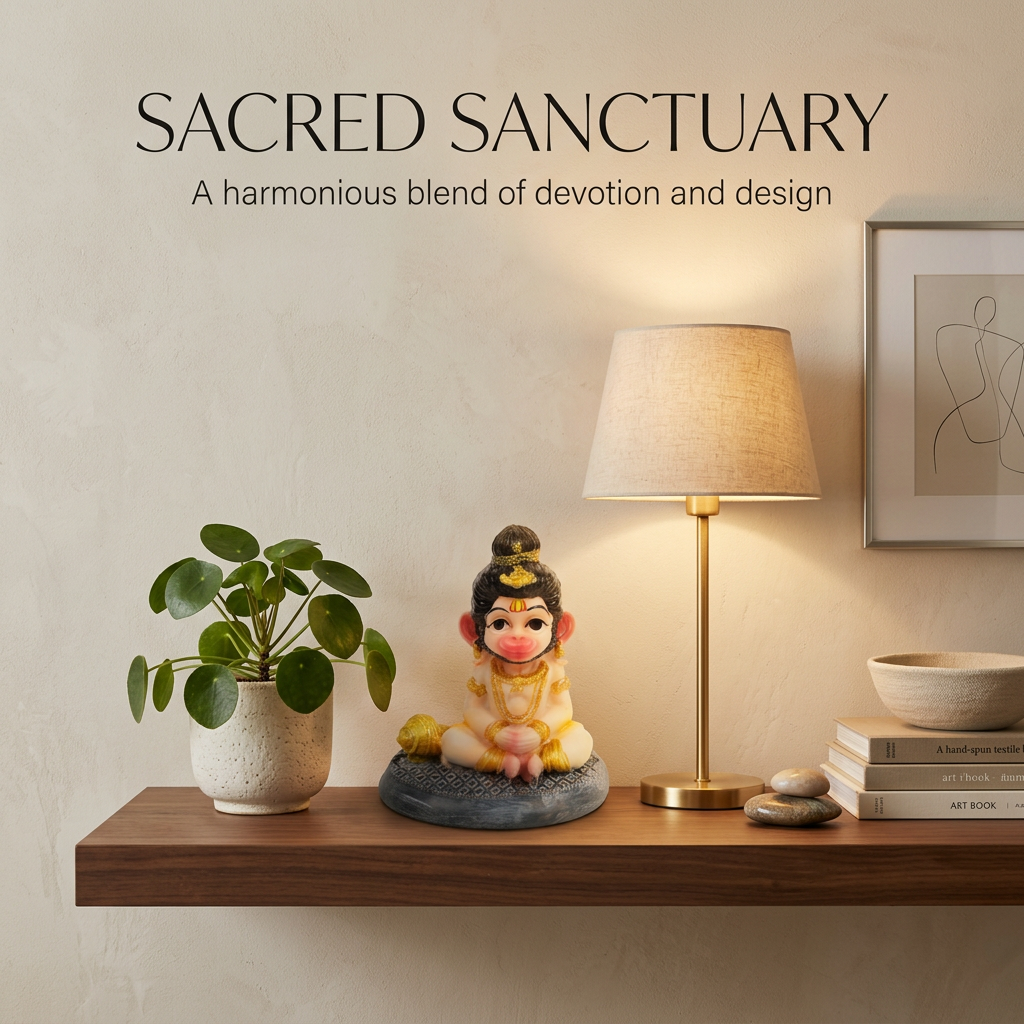 HindCraft Bal Hanuman Idol with Gada for Home Temple, Car Dashboard & Spiritual Décor