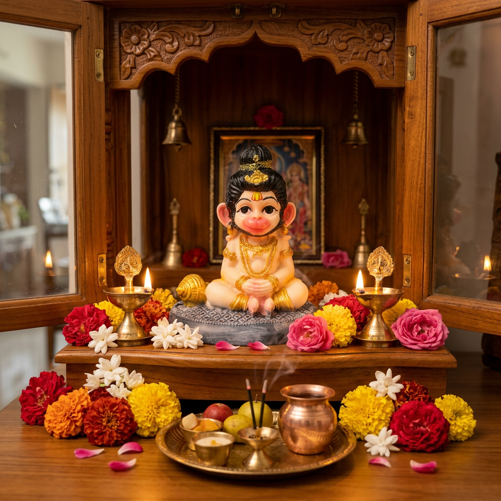 HindCraft Bal Hanuman Idol with Gada for Home Temple, Car Dashboard & Spiritual Décor