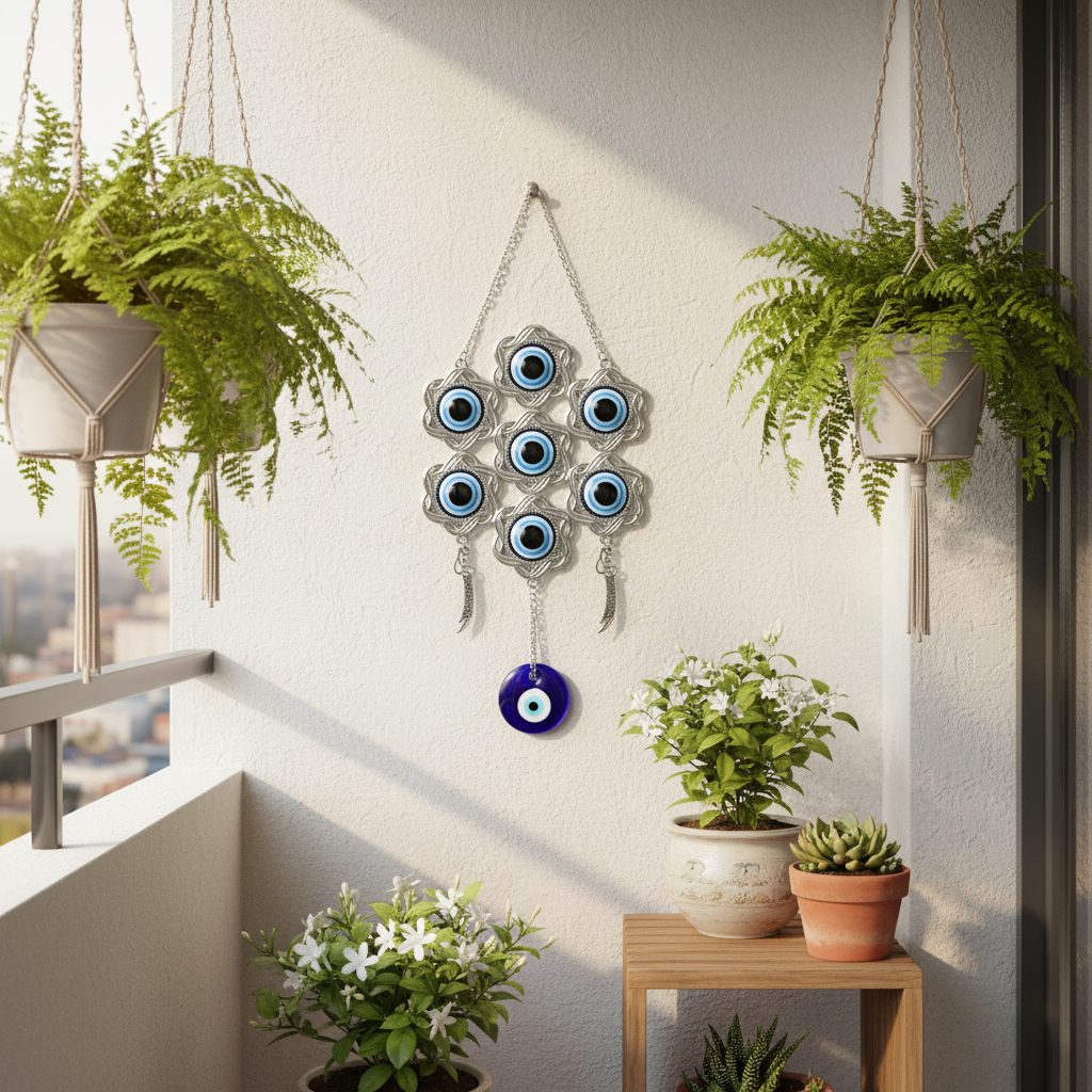 HindCraft Blue Evil Eye Wall Hanging for Home Decor, Balcony & Entrance