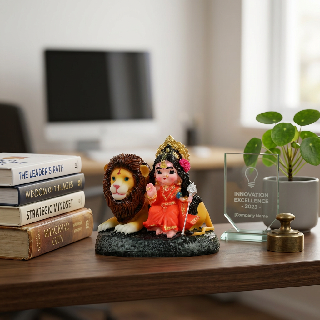 HindCraft Maa Durga Idol with Lion | Goddess Durga Resin Showpiece for Home Temple, Office Desk & Spiritual Décor