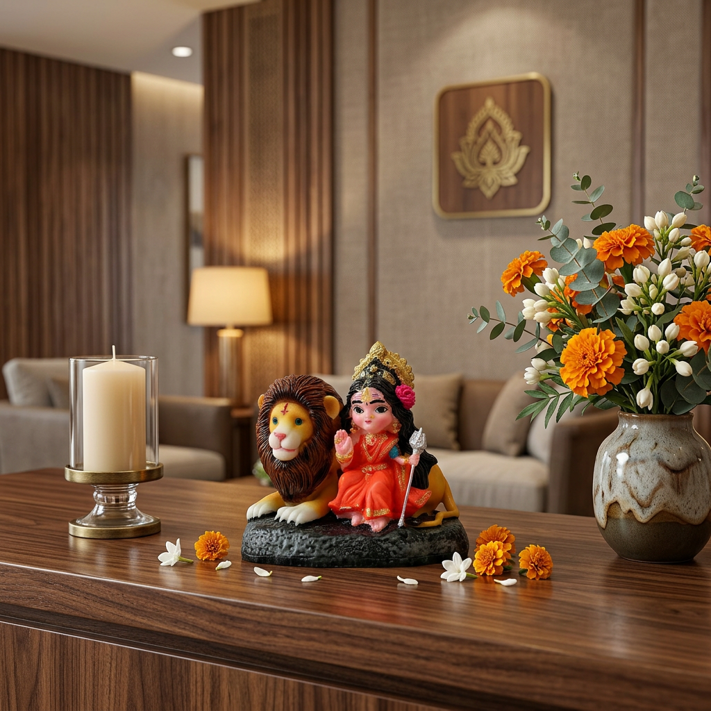 HindCraft Maa Durga Idol with Lion | Goddess Durga Resin Showpiece for Home Temple, Office Desk & Spiritual Décor