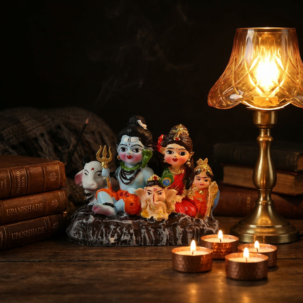 HindCraft Shiv Parivar Idol | Lord Shiva Family Resin Showpiece with Parvati, Ganesha, Kartikeya & Nandi for Home Temple, Office Desk & Car Dashboard