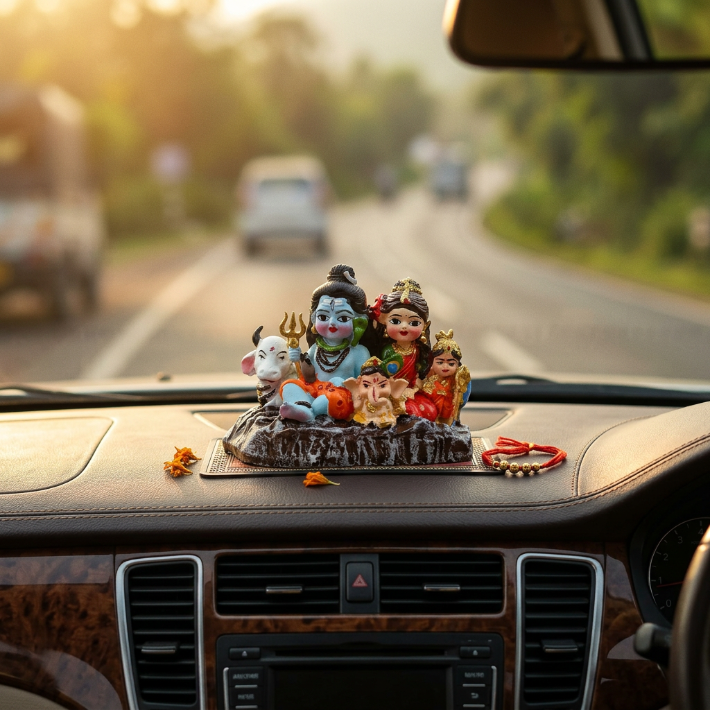 HindCraft Shiv Parivar Idol | Lord Shiva Family Resin Showpiece with Parvati, Ganesha, Kartikeya & Nandi for Home Temple, Office Desk & Car Dashboard