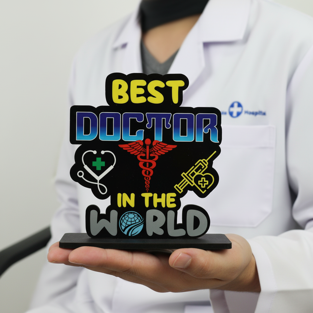 HindCraft Best Doctor in The World Wooden Table Top Showpiece | Appreciation Gift for Doctor | Clinic & Office Desk Décor