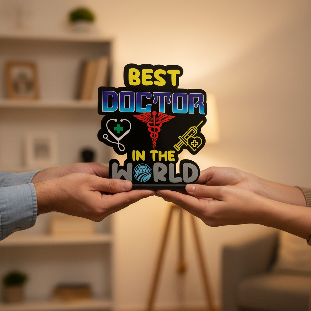 HindCraft Best Doctor in The World Wooden Table Top Showpiece | Appreciation Gift for Doctor | Clinic & Office Desk Décor