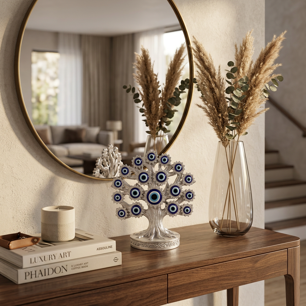 HindCraft Evil Eye Tree Showpiece for Home Decor | Turkish Nazar Tree of Life Tabletop Decorative Figurine