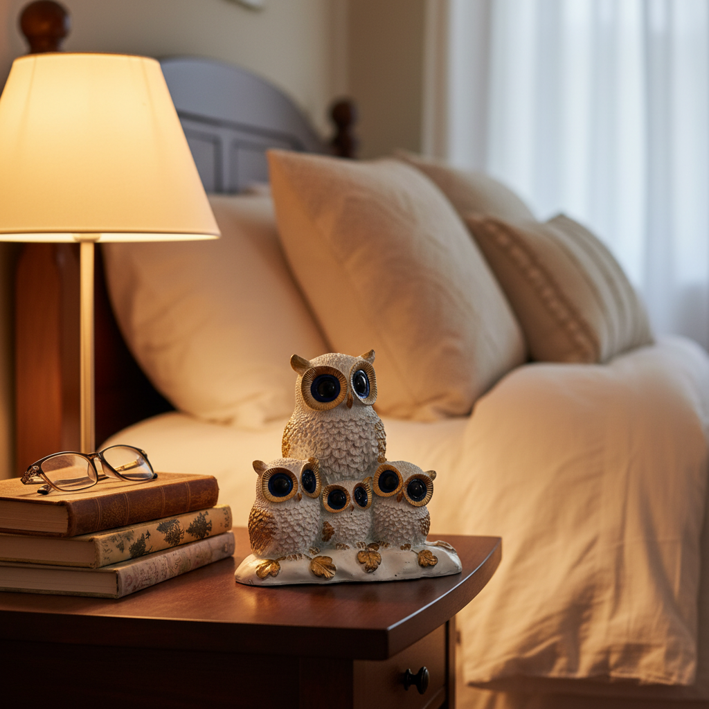 HindCraft Owl Family Showpiece for Home Decor | White & Gold Decorative Owl Figurine for Living Room, Office & Gifting