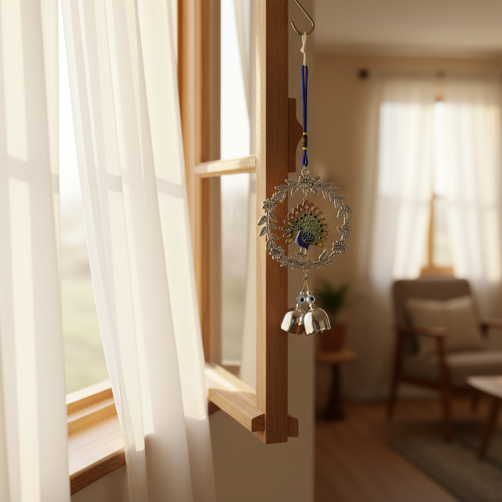 HindCraft Peacock Wind Chime with Metal Bells | Decorative Hanging for Home, Balcony, Window & Office Decor