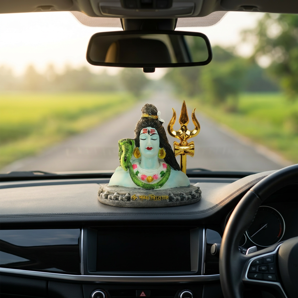 HindCraft Lord Shiva Bust Idol with Trishul | Mahadev Meditation Resin Statue for Home Temple, Office & Car Dashboard