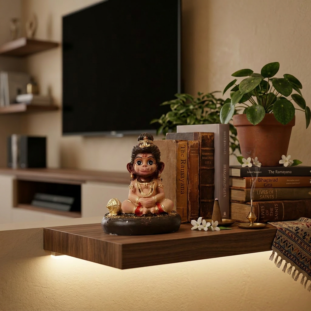 HindCraft Bal Hanuman Car Dashboard Idol with Gada | Cute Baby Hanuman Resin Showpiece for Home, Office & Temple