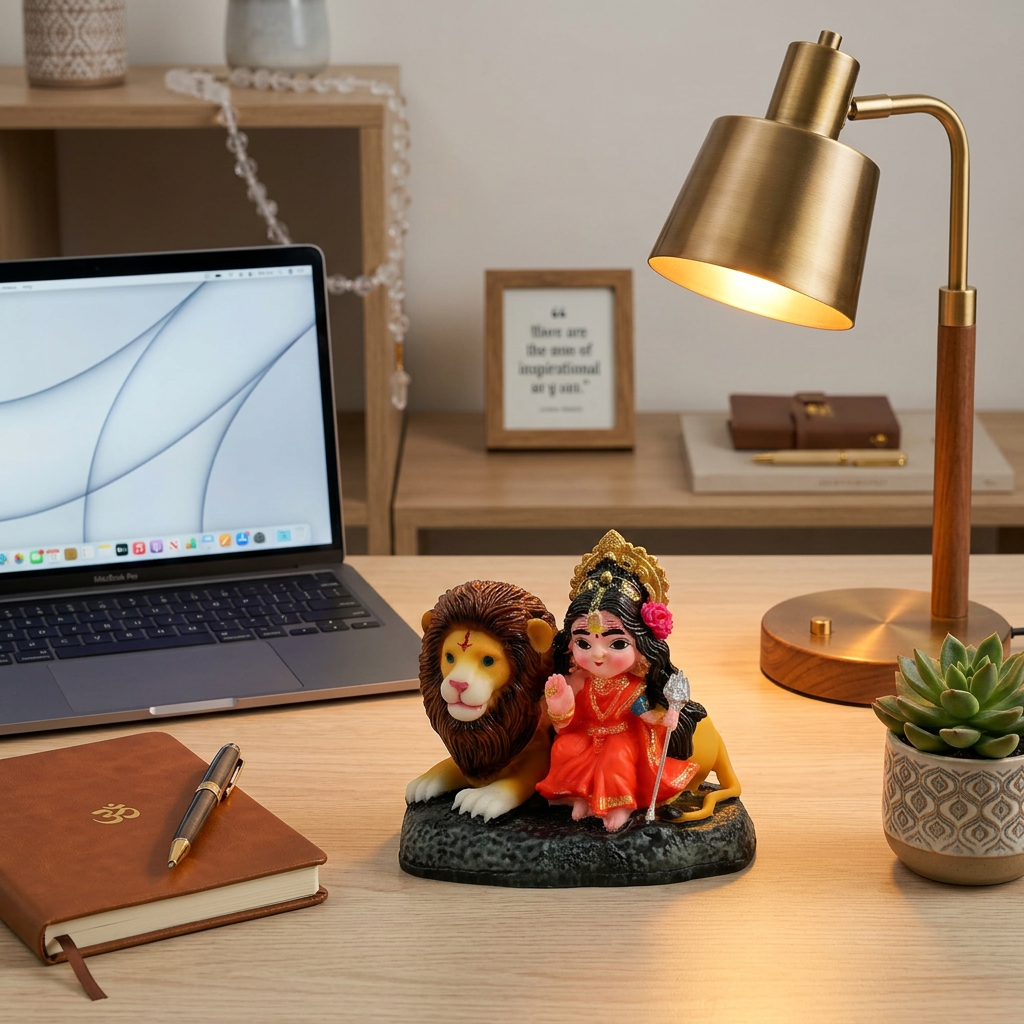 HindCraft Maa Durga Idol with Lion | Goddess Durga Resin Showpiece for Home Temple, Office Desk & Spiritual Décor