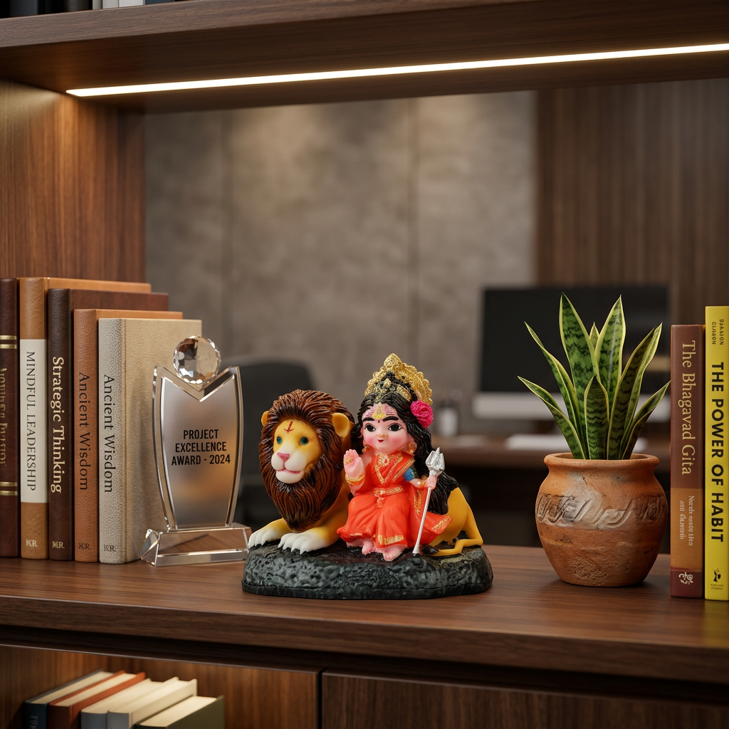 HindCraft Maa Durga Idol with Lion | Goddess Durga Resin Showpiece for Home Temple, Office Desk & Spiritual Décor