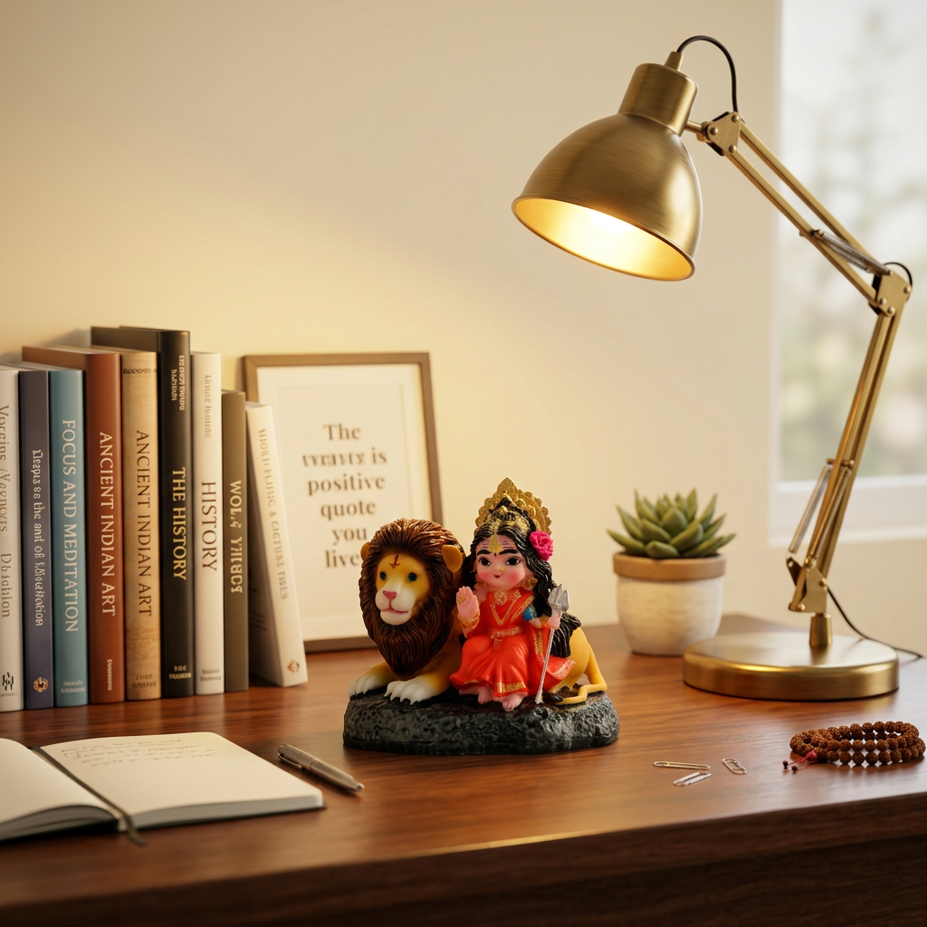 HindCraft Maa Durga Idol with Lion | Goddess Durga Resin Showpiece for Home Temple, Office Desk & Spiritual Décor