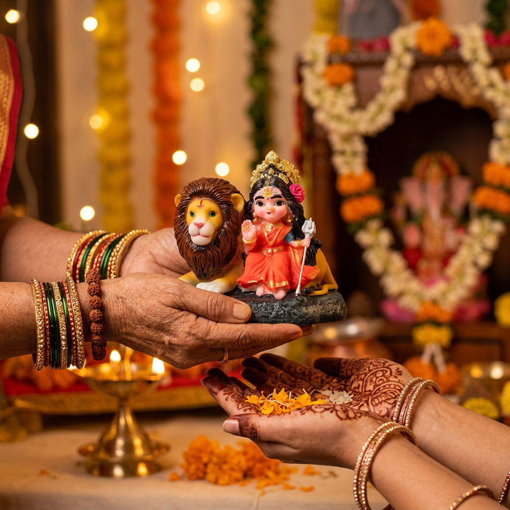 HindCraft Maa Durga Idol with Lion | Goddess Durga Resin Showpiece for Home Temple, Office Desk & Spiritual Décor