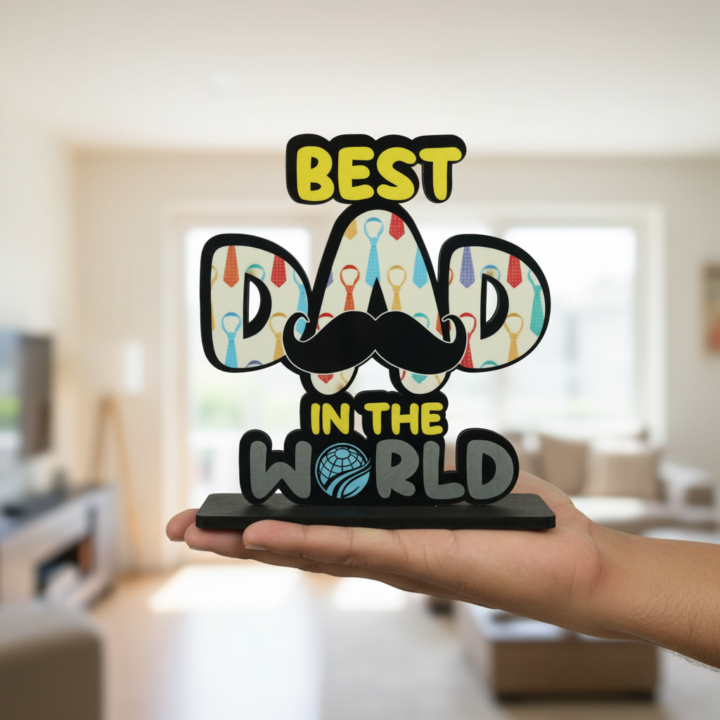 HindCraft Best Dad in The World Wooden Table Showpiece