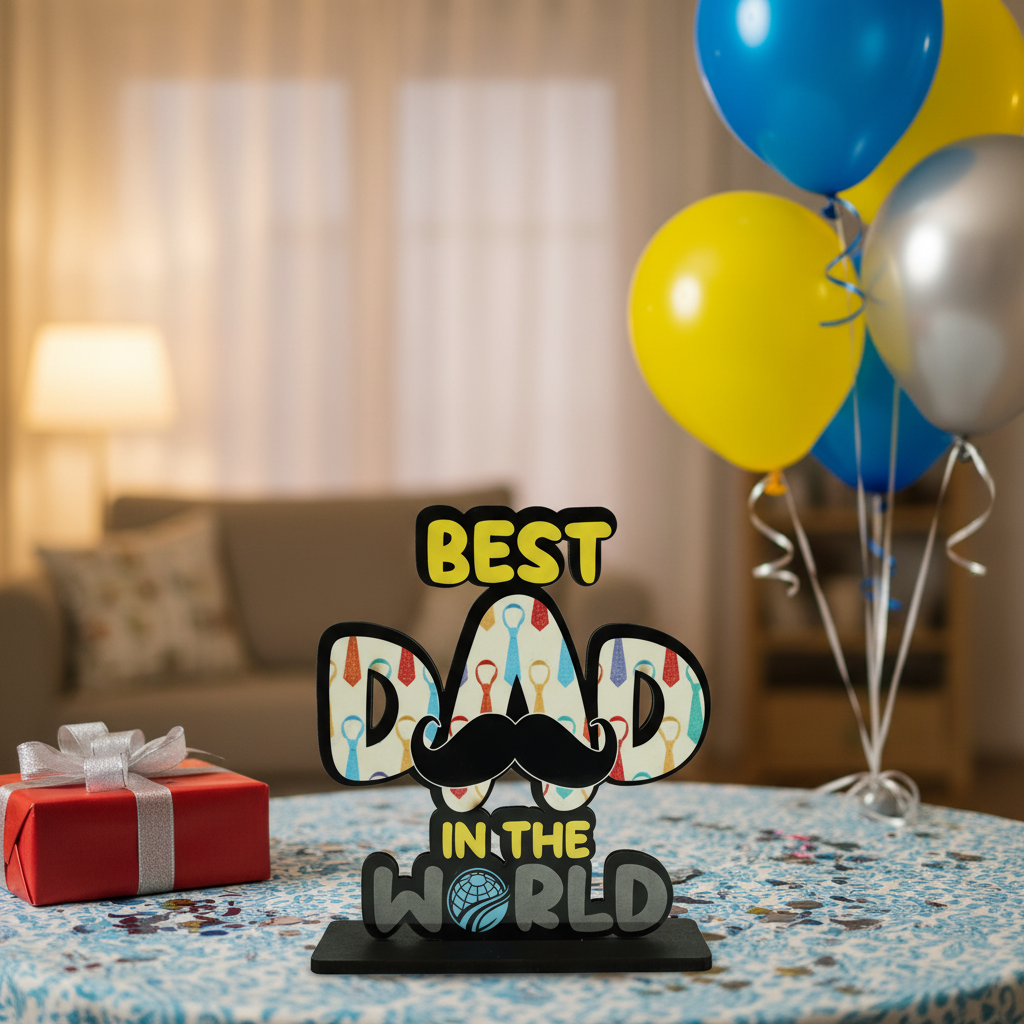 HindCraft Best Dad in The World Wooden Table Showpiece
