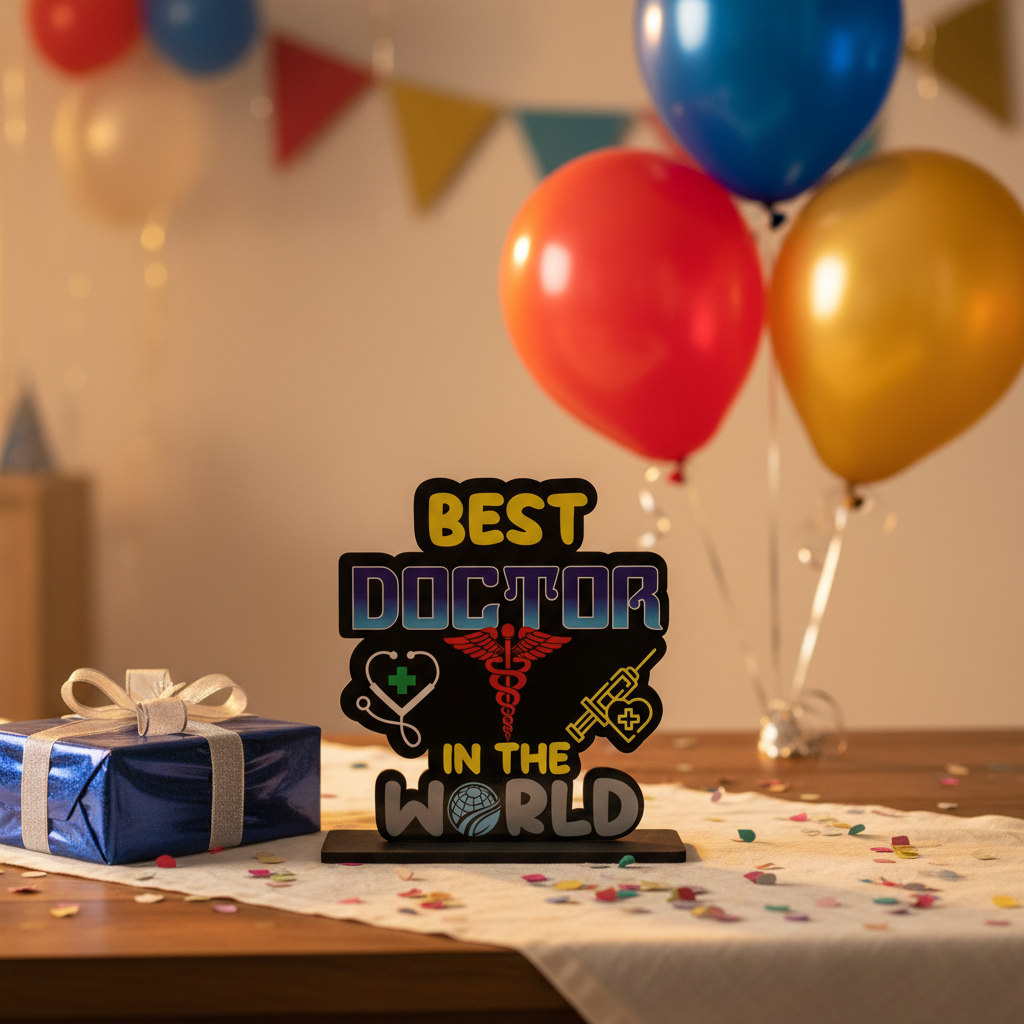 HindCraft Best Doctor in The World Wooden Table Top Showpiece | Appreciation Gift for Doctor | Clinic & Office Desk Décor