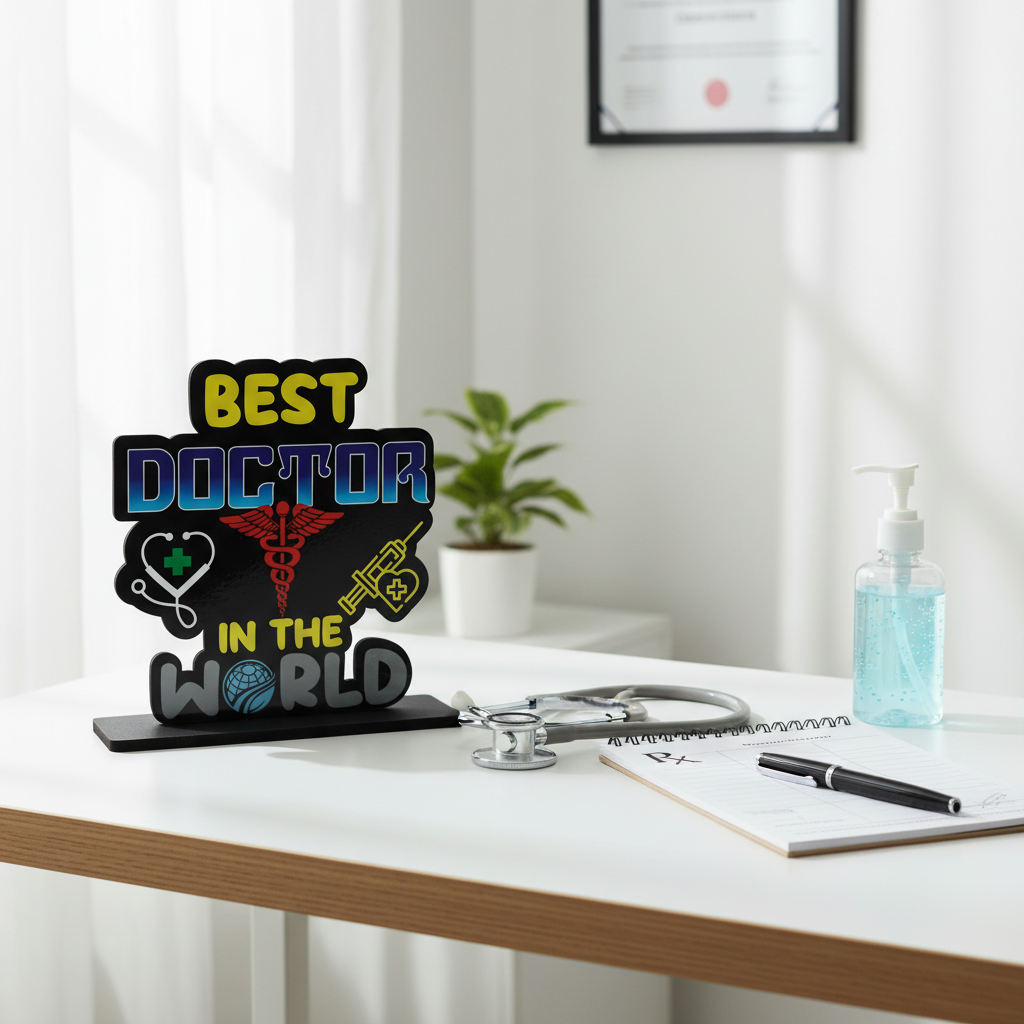 HindCraft Best Doctor in The World Wooden Table Top Showpiece | Appreciation Gift for Doctor | Clinic & Office Desk Décor