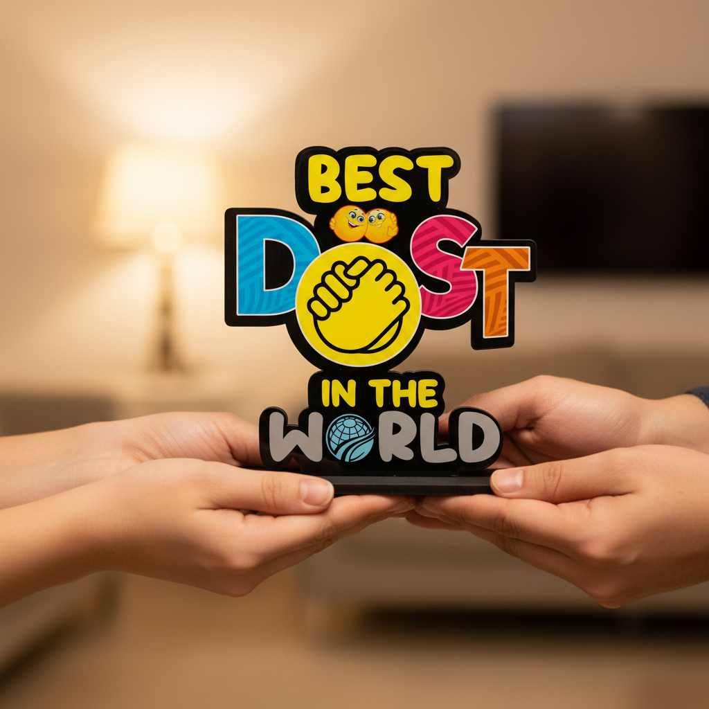 HindCraft Best Dost in The World Wooden Table Showpiece