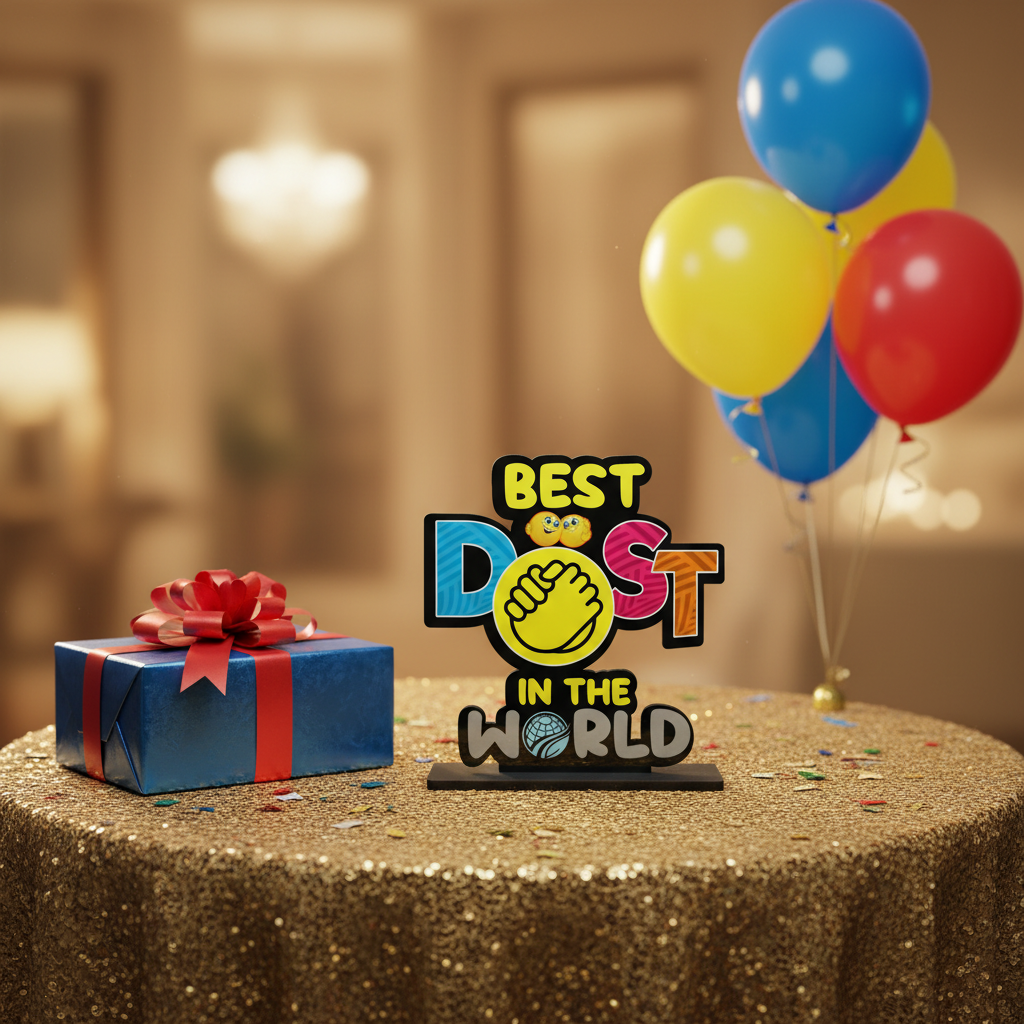 HindCraft Best Dost in The World Wooden Table Top Showpiece | Friendship Gift for Best Friend
