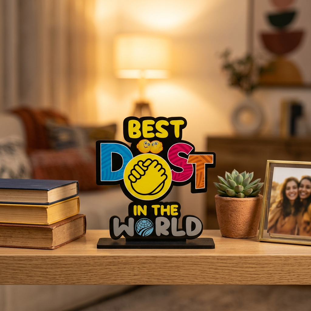 HindCraft Best Dost in The World Wooden Table Showpiece