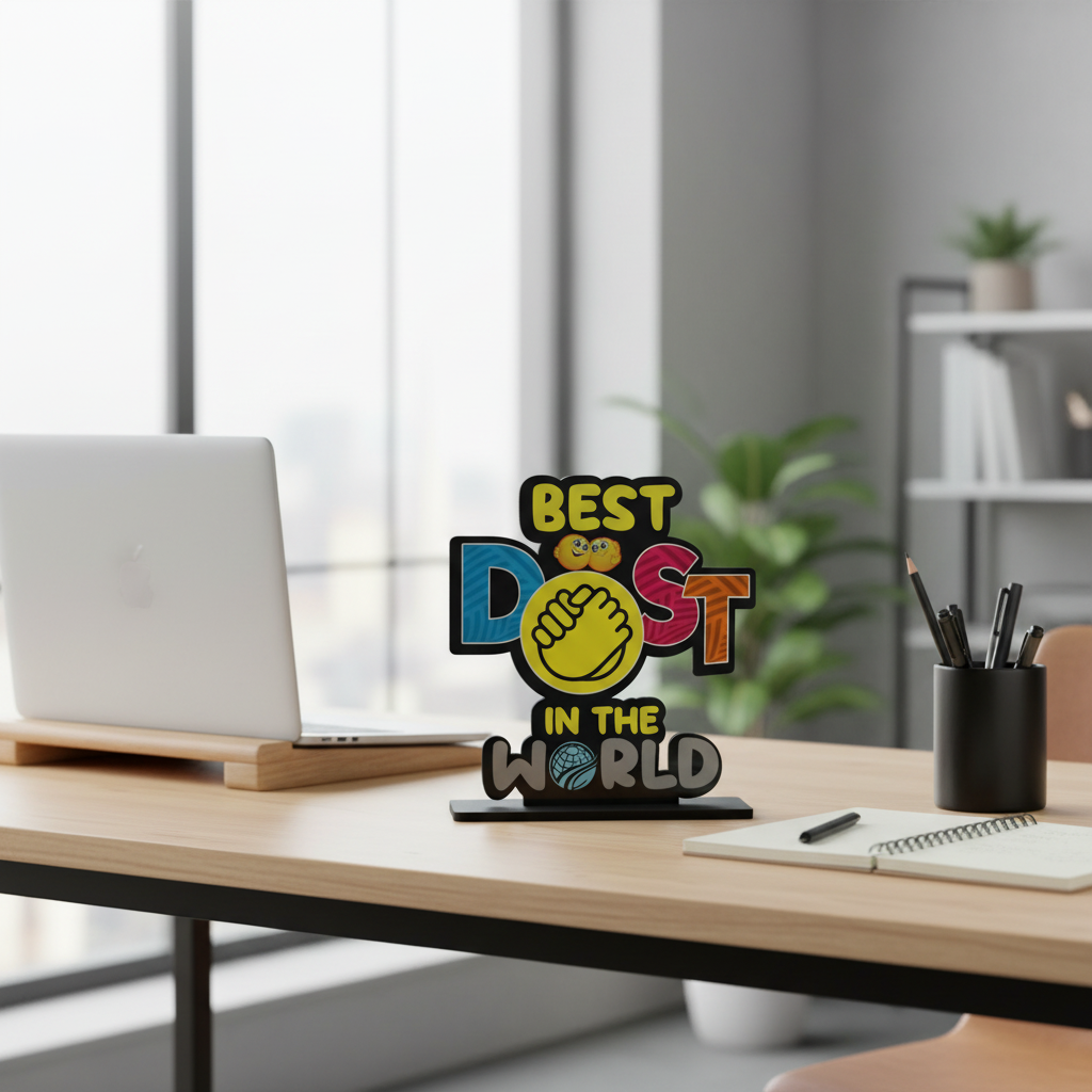 HindCraft Best Dost in The World Wooden Table Top Showpiece | Friendship Gift for Best Friend
