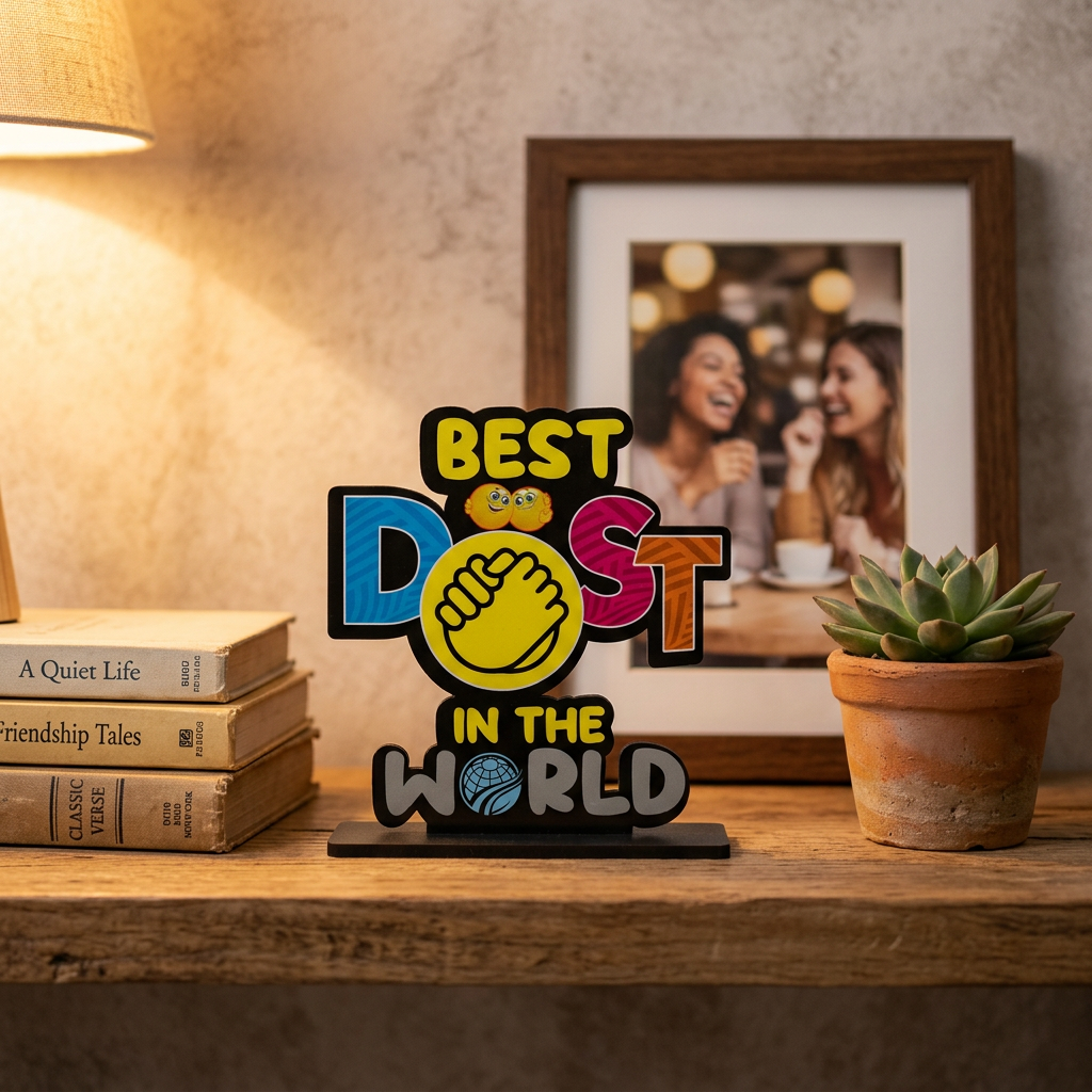 HindCraft Best Dost in The World Wooden Table Top Showpiece | Friendship Gift for Best Friend