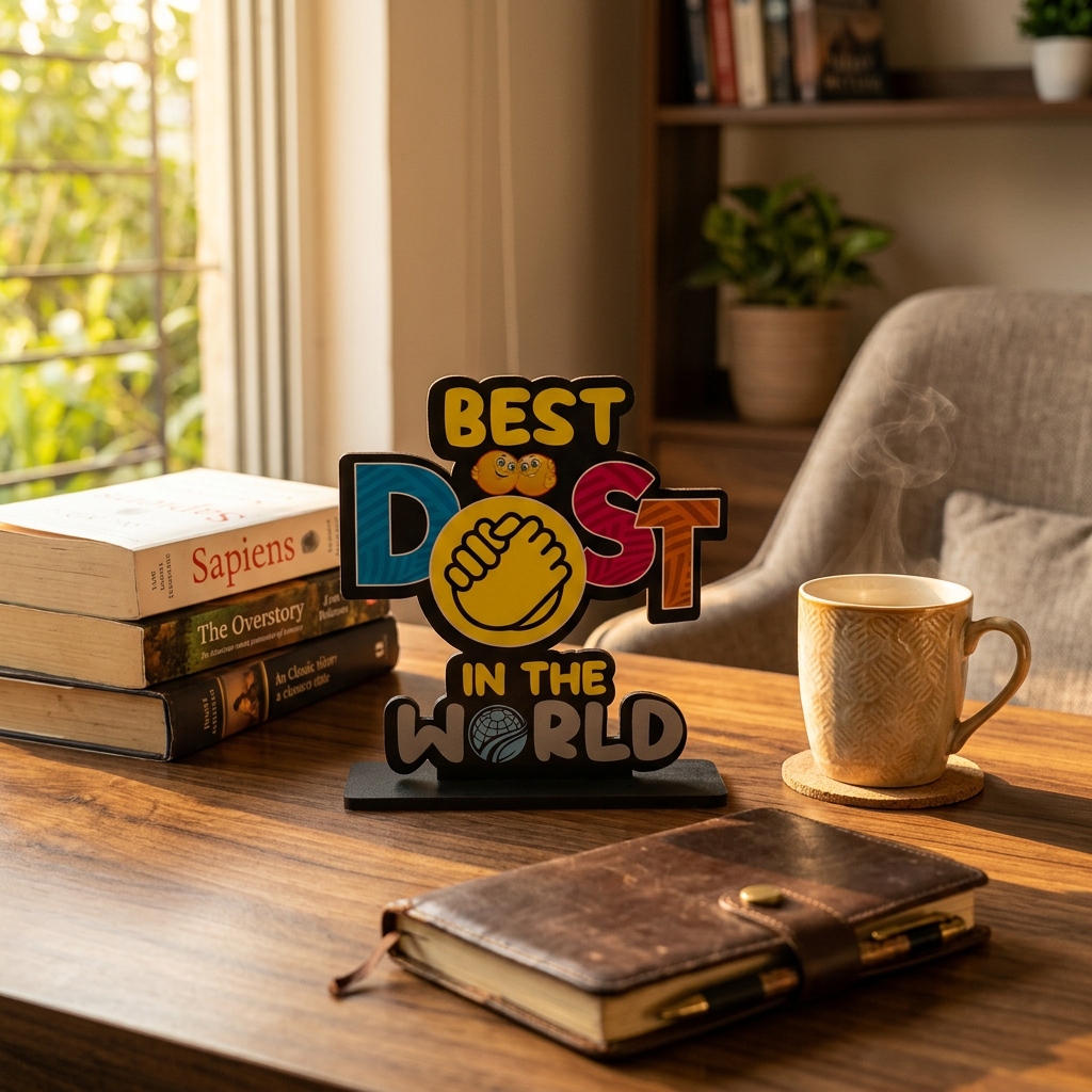 HindCraft Best Dost in The World Wooden Table Top Showpiece | Friendship Gift for Best Friend