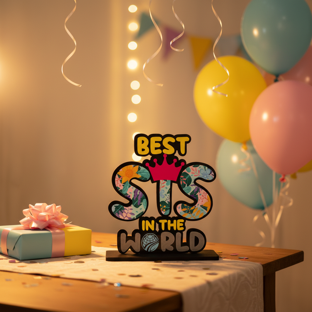 HindCraft Best Sis in The World Wooden Table Showpiece