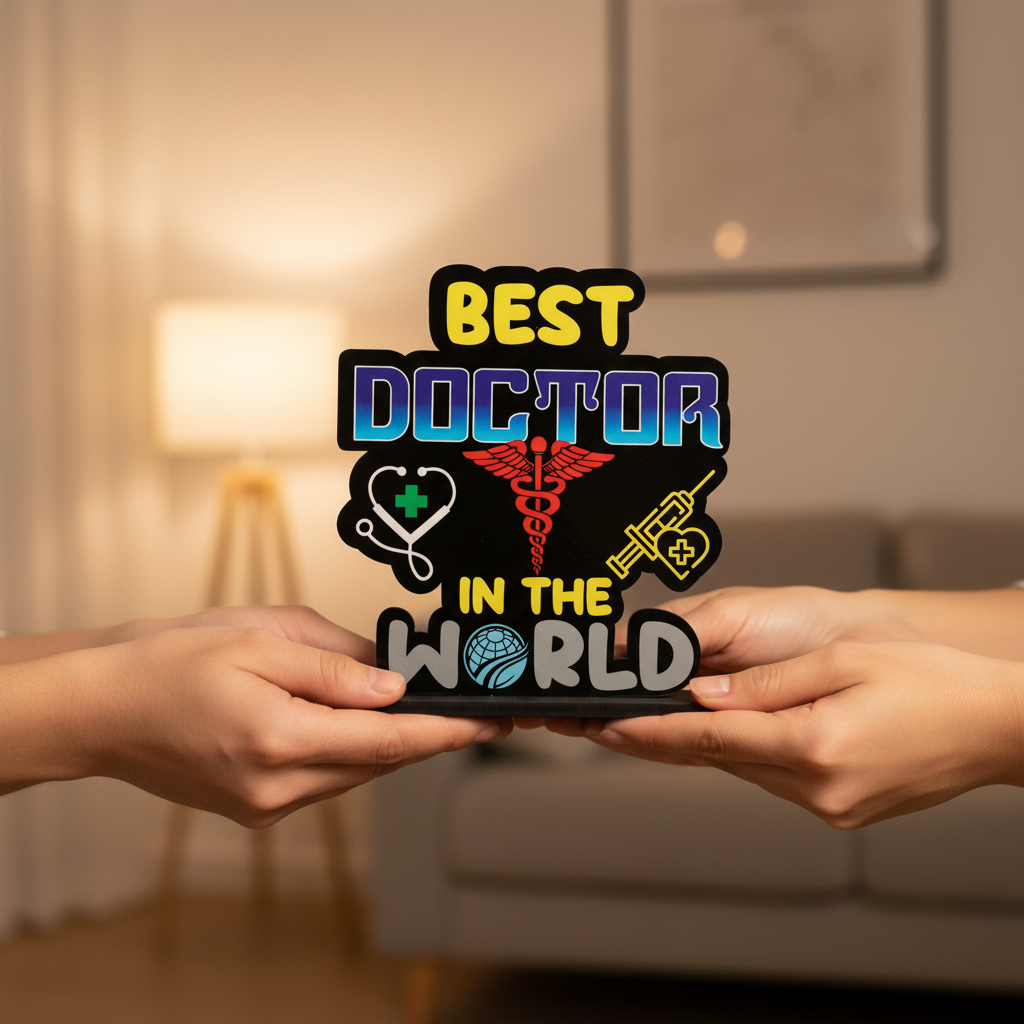 HindCraft Best Doctor in The World Wooden Table Top Showpiece | Appreciation Gift for Doctor | Clinic & Office Desk Décor