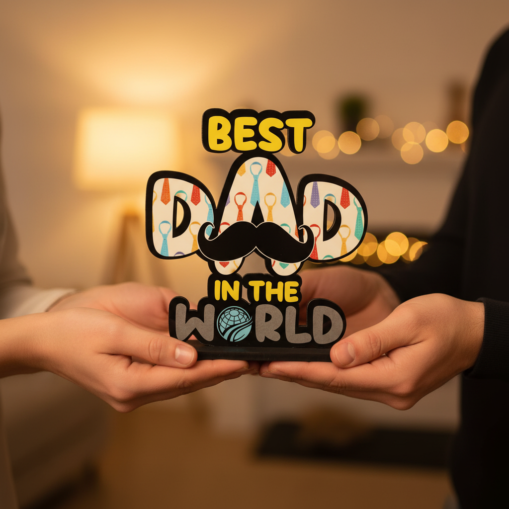 HindCraft Best Dad in The World Wooden Table Showpiece
