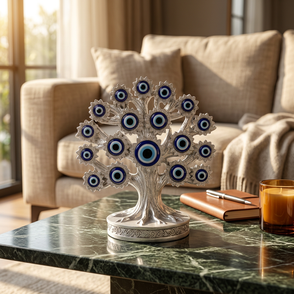 HindCraft Evil Eye Tree Showpiece for Home Decor | Turkish Nazar Tree of Life Tabletop Decorative Figurine