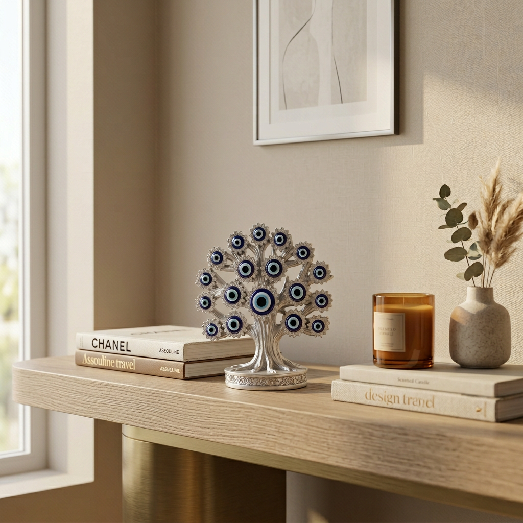 HindCraft Evil Eye Tree Showpiece for Home Decor | Turkish Nazar Tree of Life Tabletop Decorative Figurine