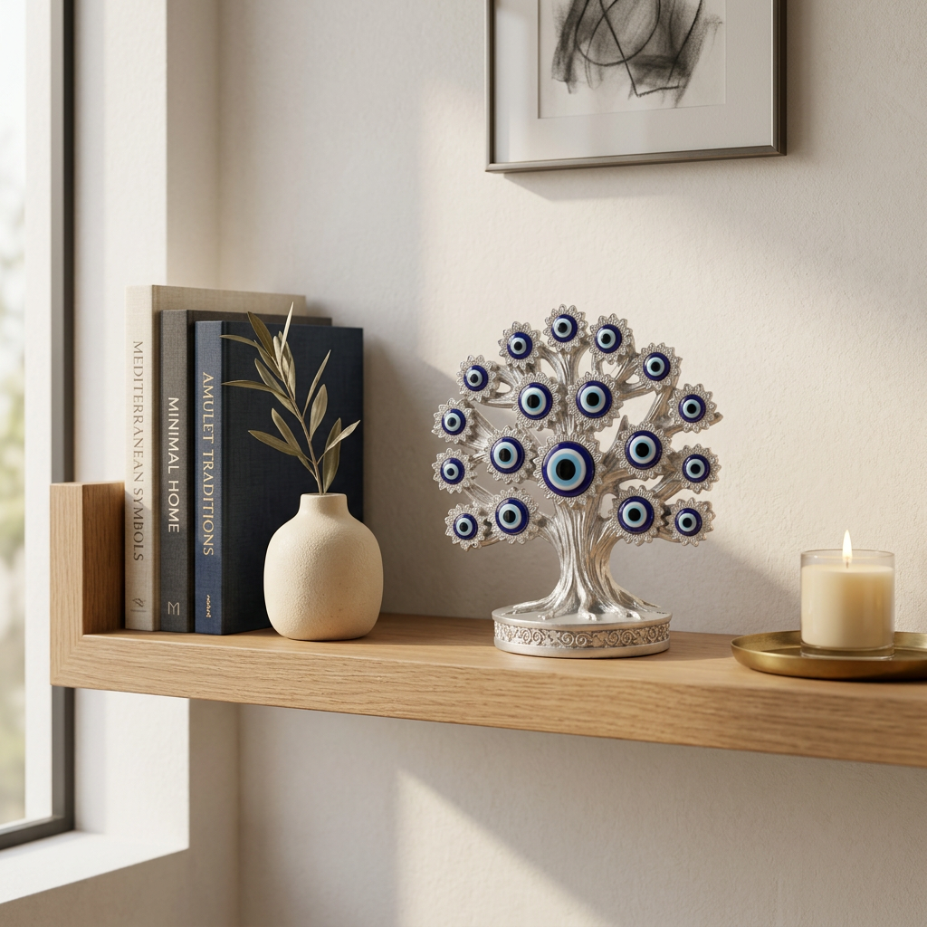 HindCraft Evil Eye Tree Showpiece for Home Decor | Turkish Nazar Tree of Life Tabletop Decorative Figurine