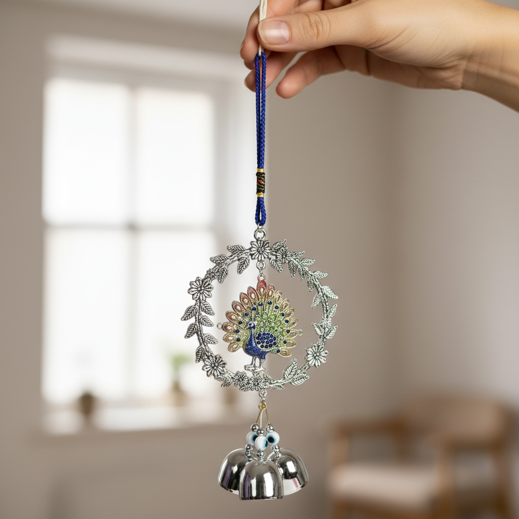 HindCraft Peacock Wind Chime with Metal Bells | Decorative Hanging for Home, Balcony, Window & Office Decor