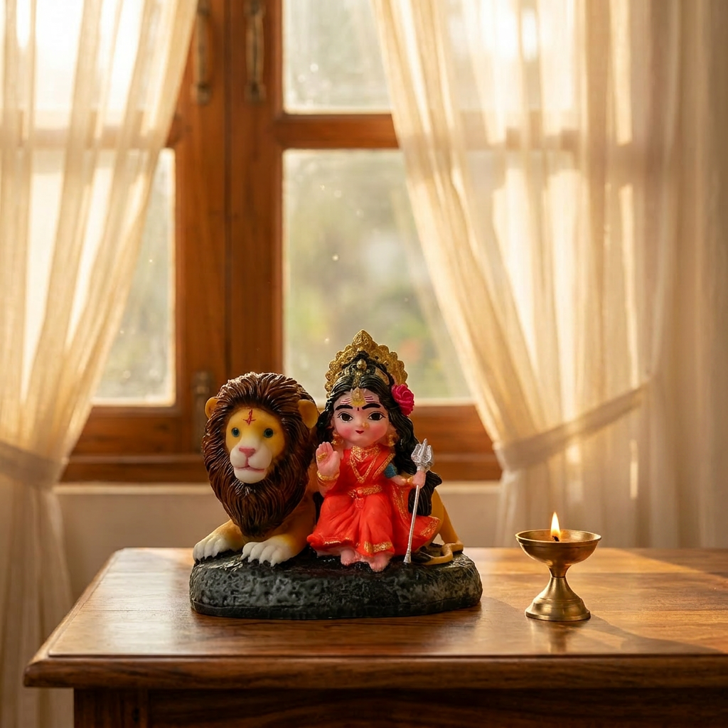 HindCraft Maa Durga Idol with Lion | Goddess Durga Resin Showpiece for Home Temple, Office Desk & Spiritual Décor