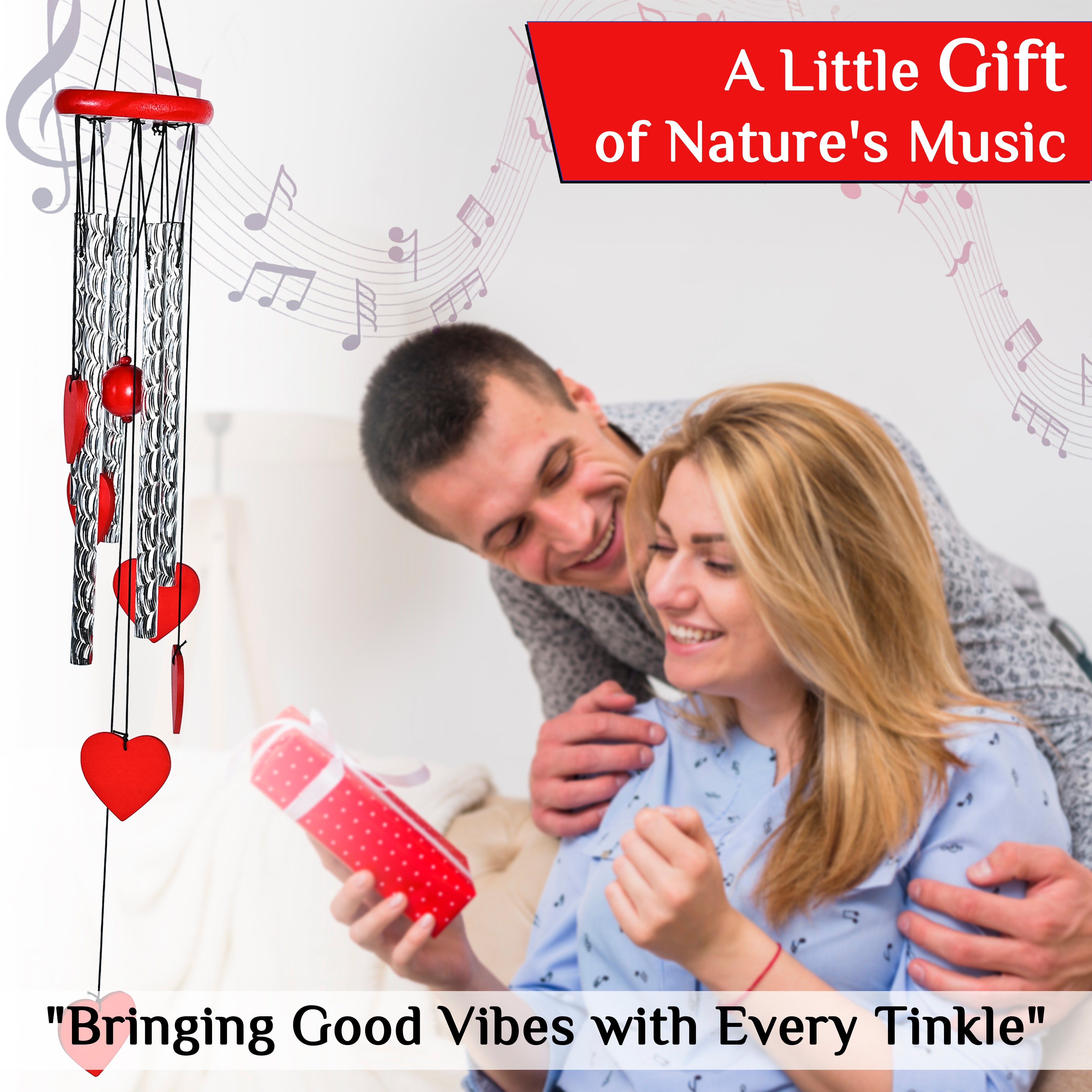 HindCraft Red Heart Wind Chime for Home Decor Hanging Metal Chime