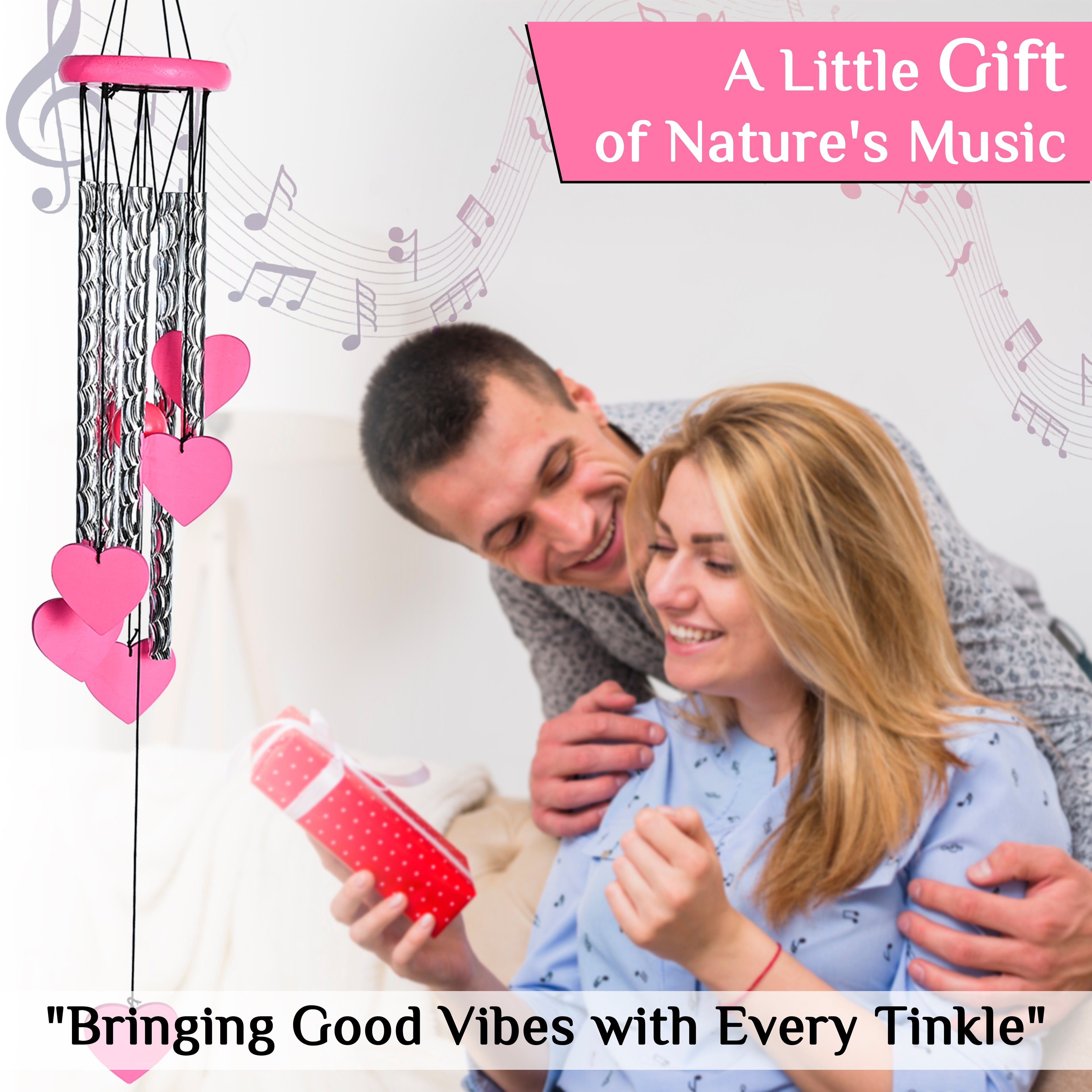 HindCraft Pink Heart Wind Chime for Home Décor, Balcony Hanging, Romantic Gift