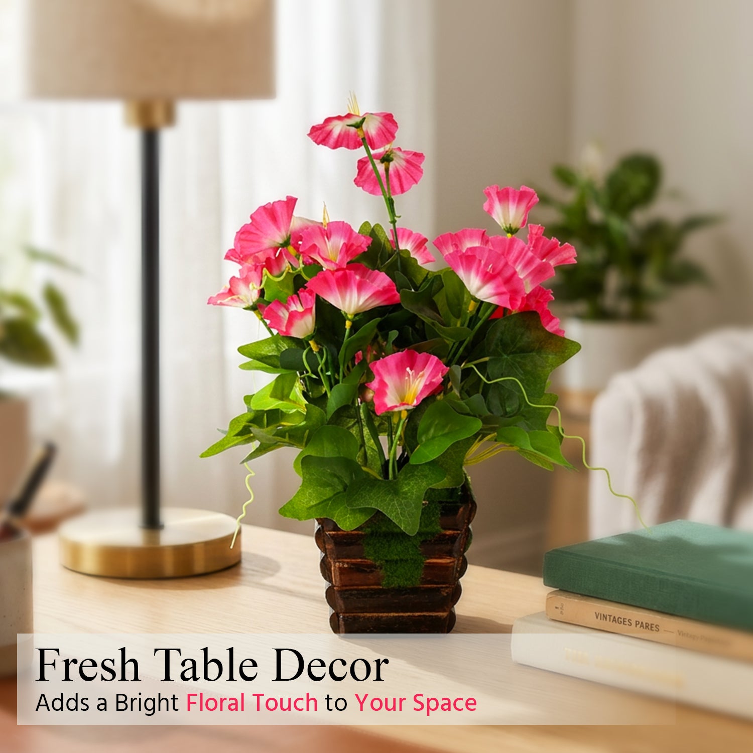 HindCraft Artificial Pink Flower Plant with Decorative Pot for Home Décor