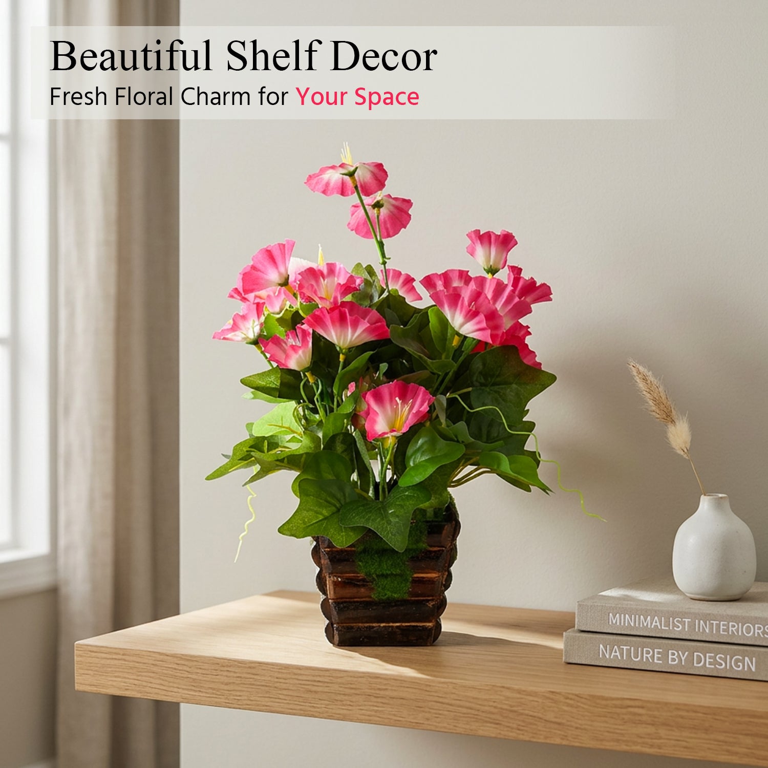 HindCraft Artificial Pink Flower Plant with Decorative Pot for Home Décor