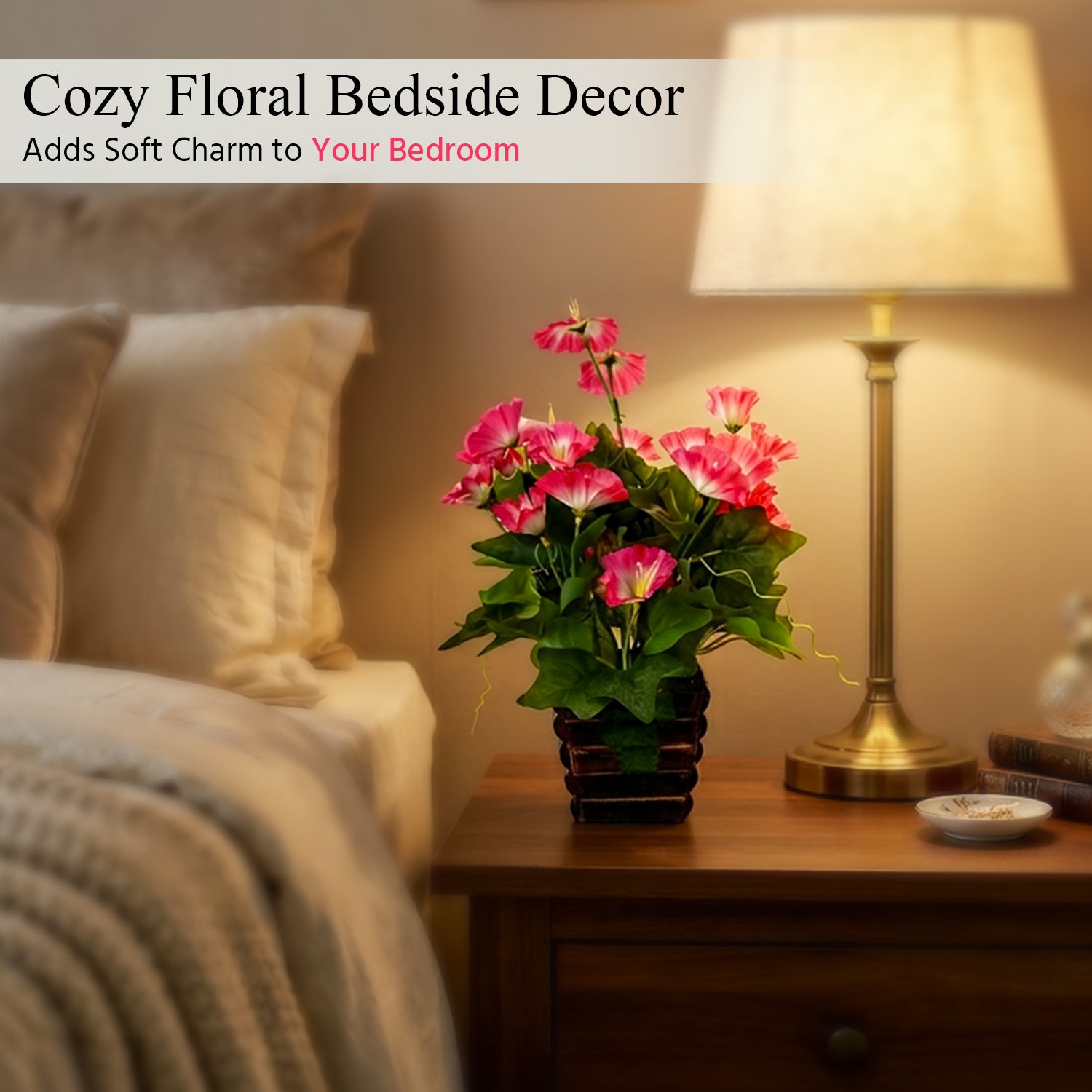 HindCraft Artificial Pink Flower Plant with Decorative Pot for Home Décor