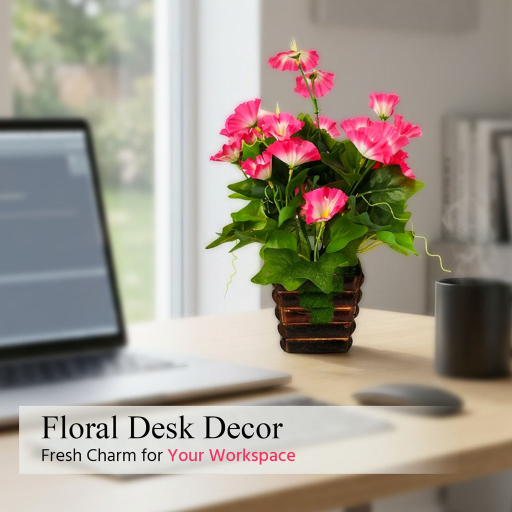 HindCraft Artificial Pink Flower Plant with Decorative Pot for Home Décor